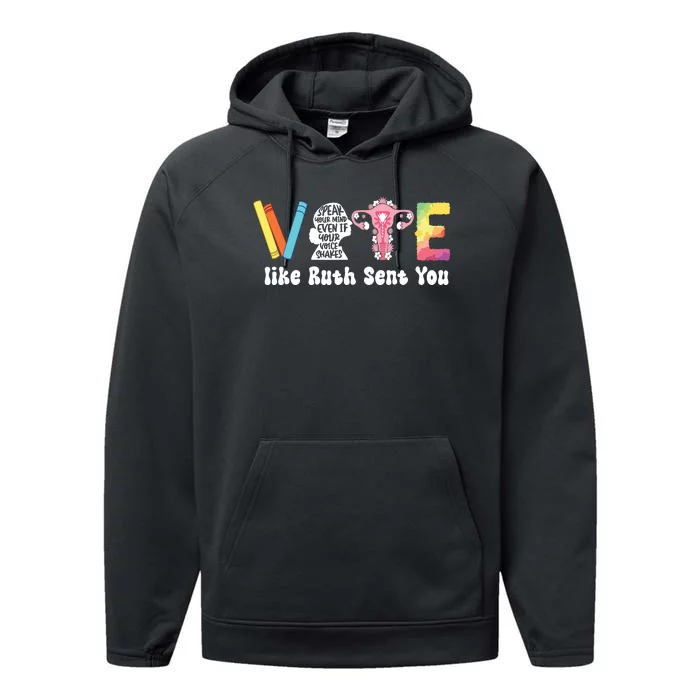 Vote Like Ruth Sent You Uterus Feminist Rbg Performance Fleece Hoodie