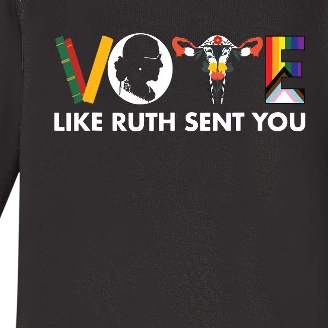 Vote Like Ruth Sent You Funny Uterus Feminist Lgbt Baby Long Sleeve Bodysuit