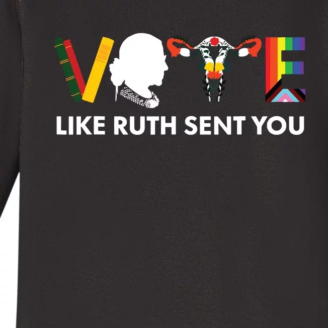 Vote Like Ruth Sent You Uterus Feminist Lgbt Baby Long Sleeve Bodysuit