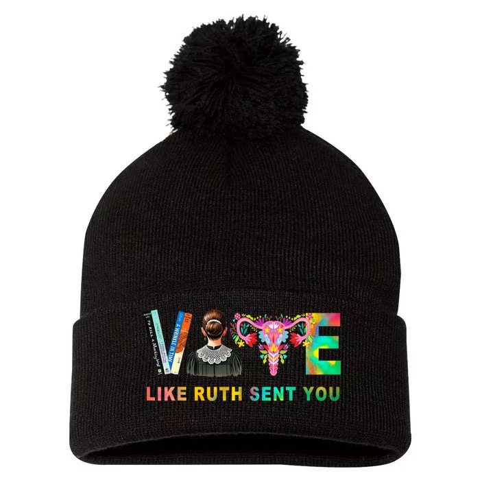 Vote Like Ruth Sent You Rbg Feminist Voting Inspirational Pom Pom 12in Knit Beanie