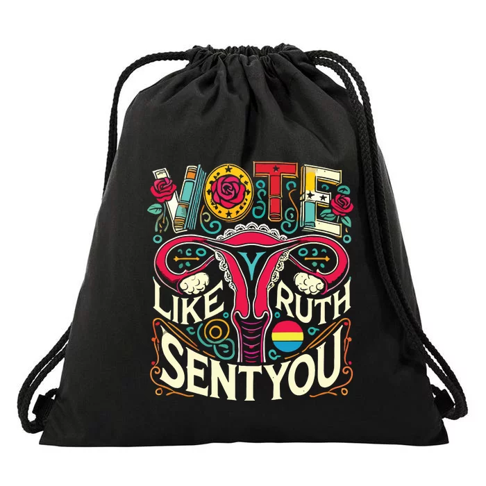 Vote Like Ruth Sent You Rbg Feminist Voting Inspirational Drawstring Bag