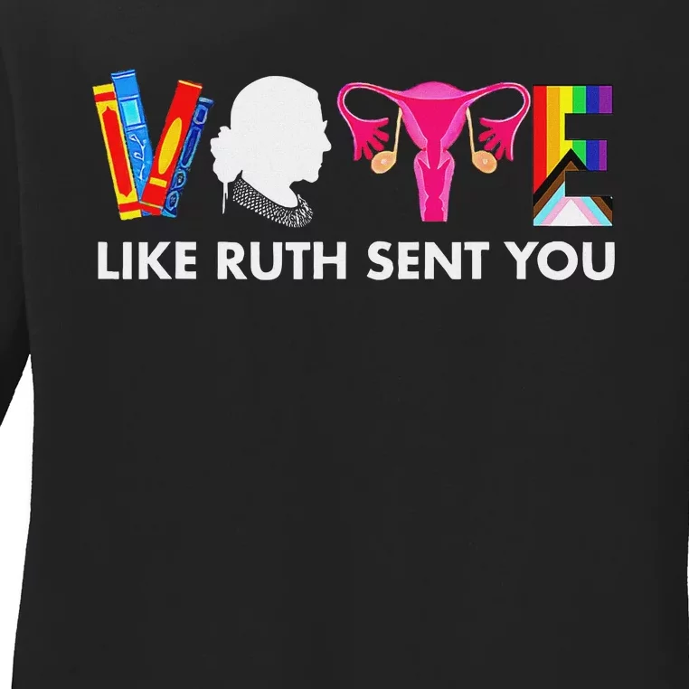 Vote Like Ruth Sent You Feminist Uterus Design Ladies Long Sleeve Shirt