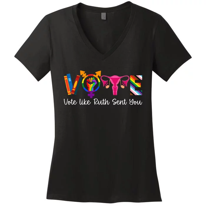 Vote Like Ruth Sent You Uterus Feminist Lgbt Women's V-Neck T-Shirt