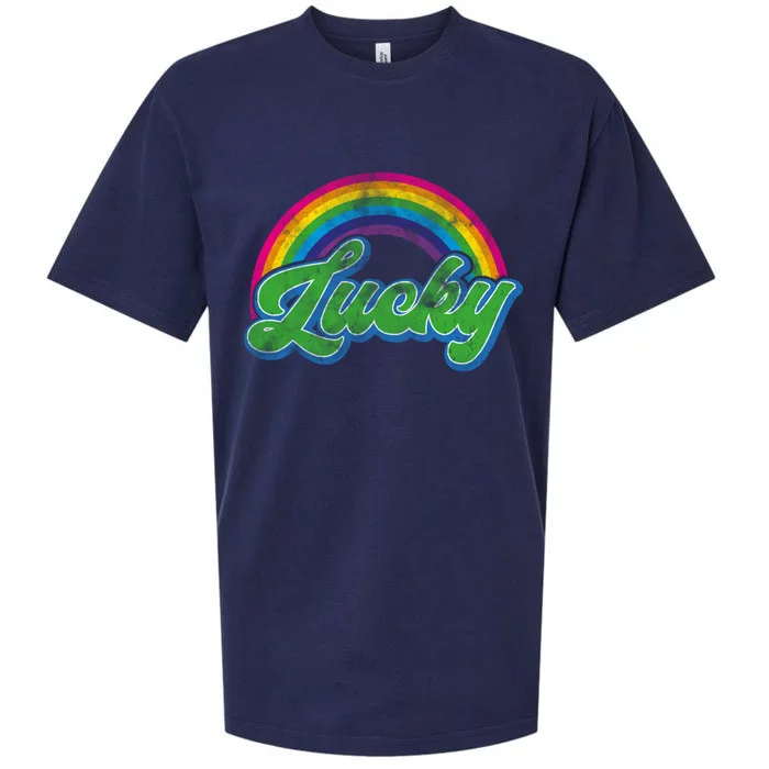 Vintage Lucky Rainbow St Patricks Day Shamrock Gift Sueded Cloud Jersey T-Shirt