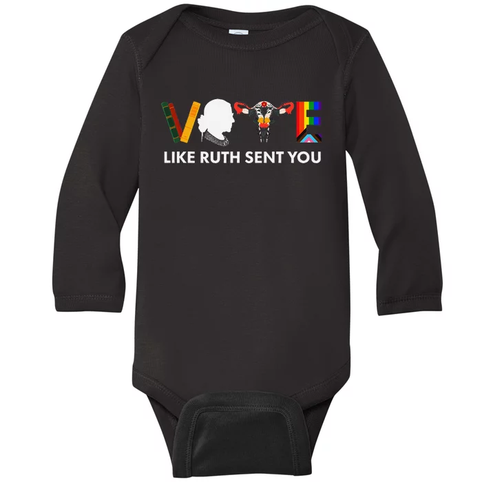 Vote Like Ruth Sent You Uterus Feminist Lgbt Baby Long Sleeve Bodysuit