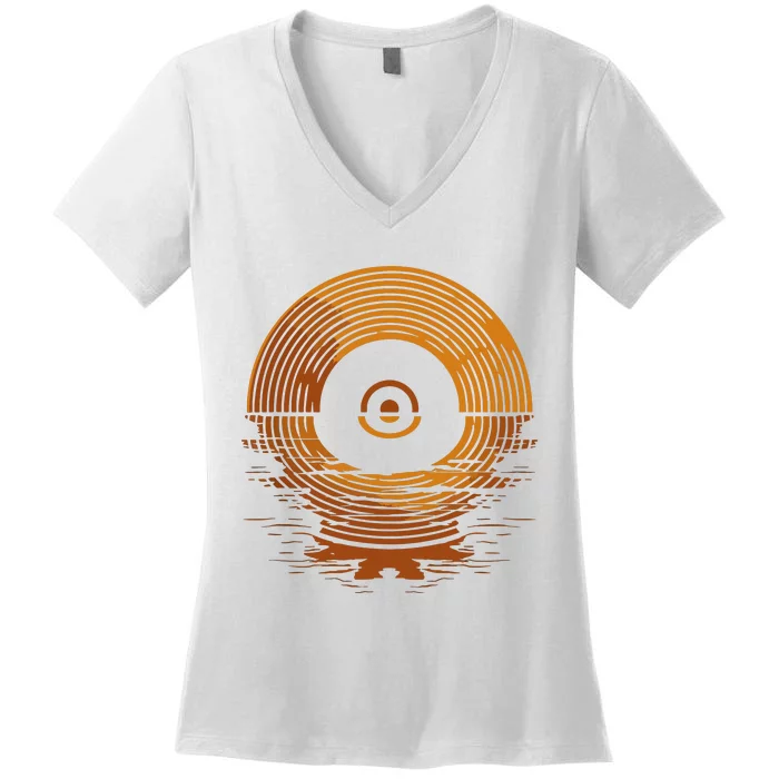 Vinyl Lp Records Sunset Vinyl Women's V-Neck T-Shirt