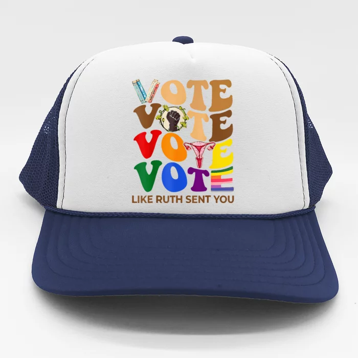 Vote Like Sent Ruthh You Groovy Uterus Feminist Lgbt Pride Trucker Hat