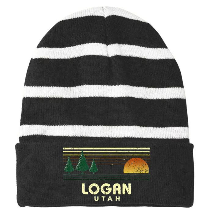 Vintage Logan Sunset Utah Souvenir Striped Beanie with Solid Band