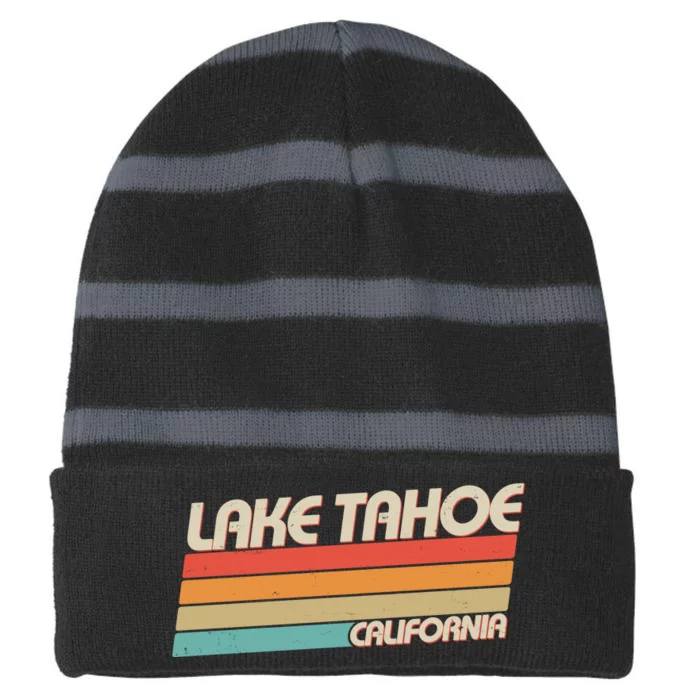 Vintage Lake Tahoe California Logo Striped Beanie with Solid Band