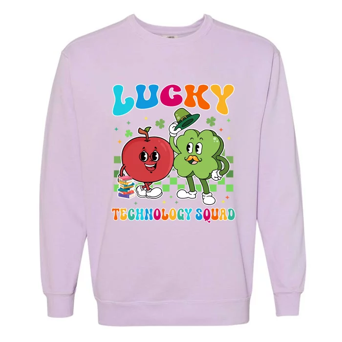 Vintage Lucky Technology Squad St Patricks Day School Gift Garment-Dyed Sweatshirt