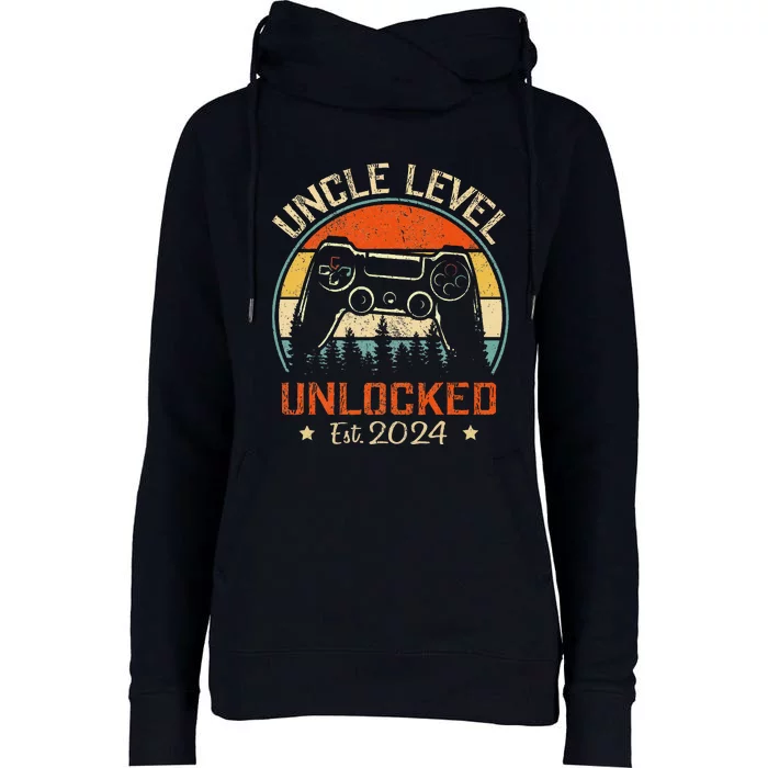 Vintage Leveled Up To Uncle  Uncle Level Unlocked Est. 2024 Womens Funnel Neck Pullover Hood