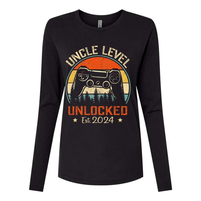 Vintage Leveled Up To Uncle Uncle Level Unlocked Est. 2024 Womens Cotton Relaxed Long Sleeve T-Shirt