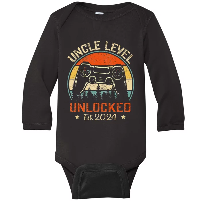 Vintage Leveled Up To Uncle Uncle Level Unlocked Est. 2024 Baby Long Sleeve Bodysuit