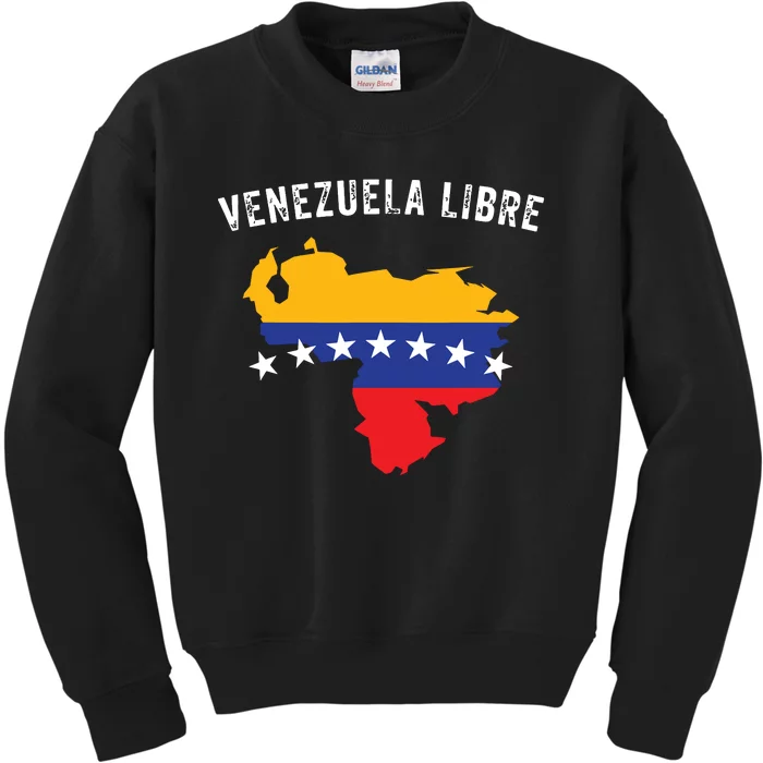 Venezuela Libre Venezuela Map 7 Stars Flag Family Souvenir Kids Sweatshirt