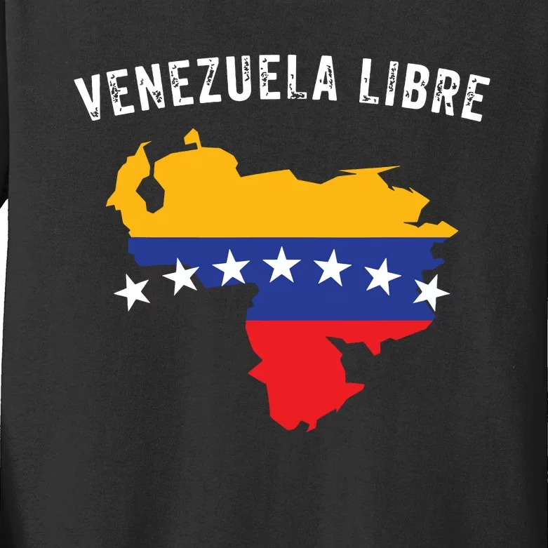 Venezuela Libre Venezuela Map 7 Stars Flag Family Souvenir Kids Long Sleeve Shirt