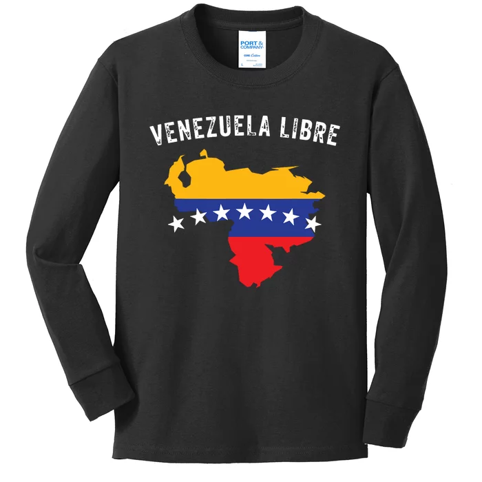 Venezuela Libre Venezuela Map 7 Stars Flag Family Souvenir Kids Long Sleeve Shirt