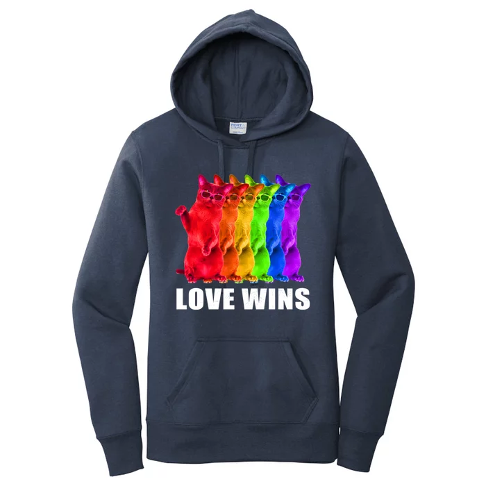 Vintage Love Win Rainbow Cat Lover Pride Lesbian Gay Lgbtq Gift Women's Pullover Hoodie