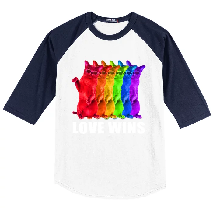 Vintage Love Win Rainbow Cat Lover Pride Lesbian Gay Lgbtq Gift Baseball Sleeve Shirt