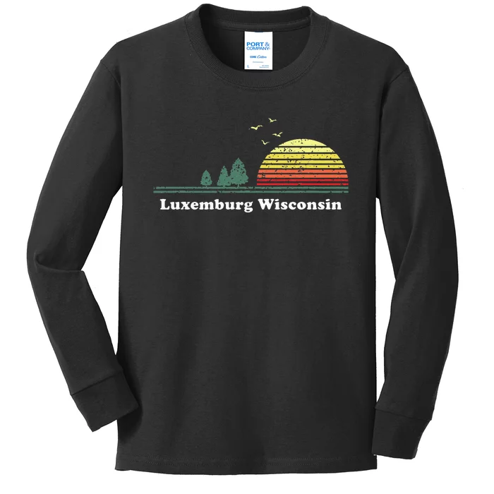 Vintage Luxemburg Wisconsin Sunset Souvenir Kids Long Sleeve Shirt