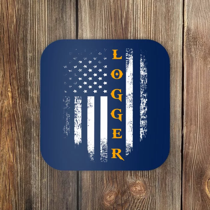 Vintage Logger With American Flag Logging/Carpenter Gift Coaster