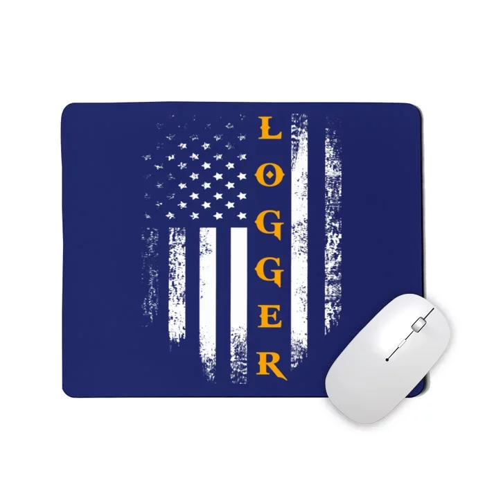 Vintage Logger With American Flag Logging/Carpenter Gift Mousepad