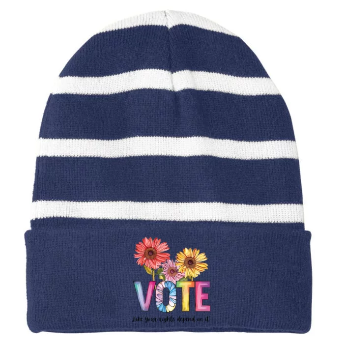 Vote Like Your Rights Depend On It Vote 2024 Striped Beanie with Solid Band