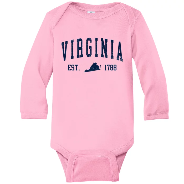 Virginia Map 1788 Vintage Souvenirs Virginia Baby Long Sleeve Bodysuit