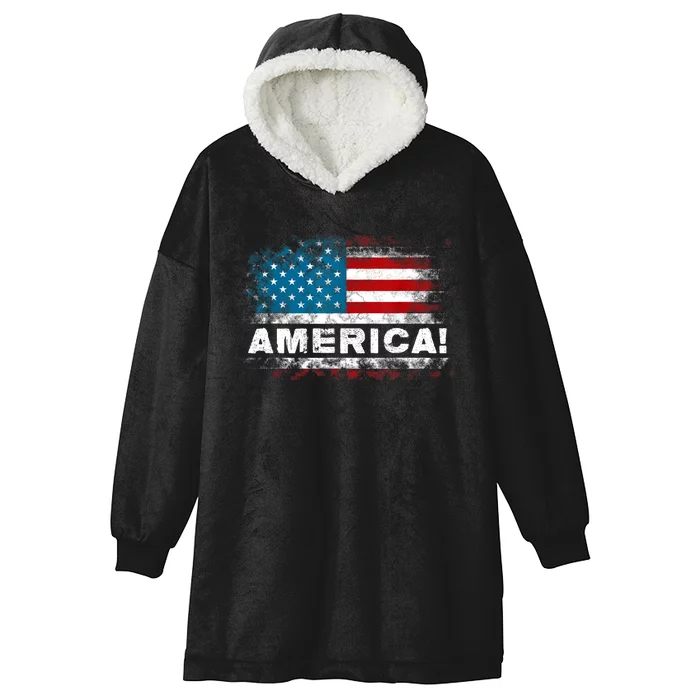 Vintage Merica 4th Of July USA Flag Patriotic American Hooded Wearable Blanket