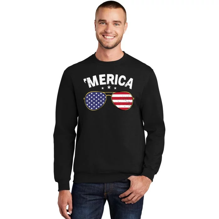 Vintage Merica 4th Of July USA American Flag Patriotic Tall Sweatshirt