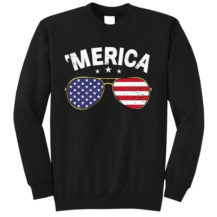 Vintage Merica 4th Of July USA American Flag Patriotic Tall Sweatshirt