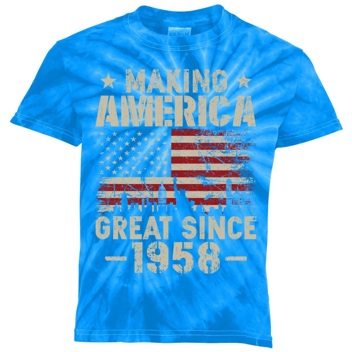 Vintage Making America Great Since 1958 Retro 65th Birthday Gift Kids Tie-Dye T-Shirt