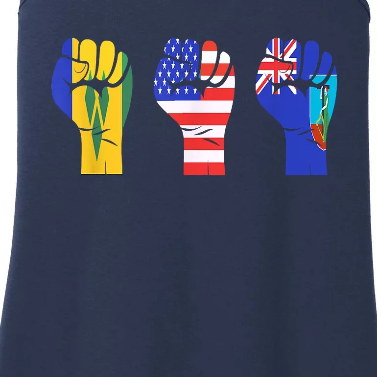 Vincy Montserrat American Flag Fist Design Ladies Essential Tank