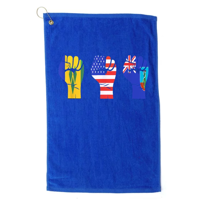 Vincy Montserrat American Flag Fist Design Platinum Collection Golf Towel