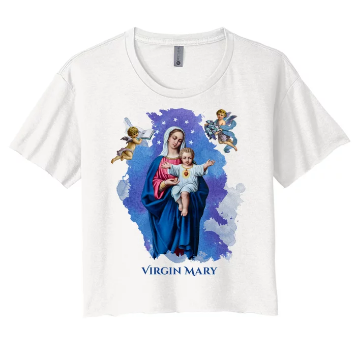 Virgin Mary Angel Religious Gift Art Women's Crop Top Tee