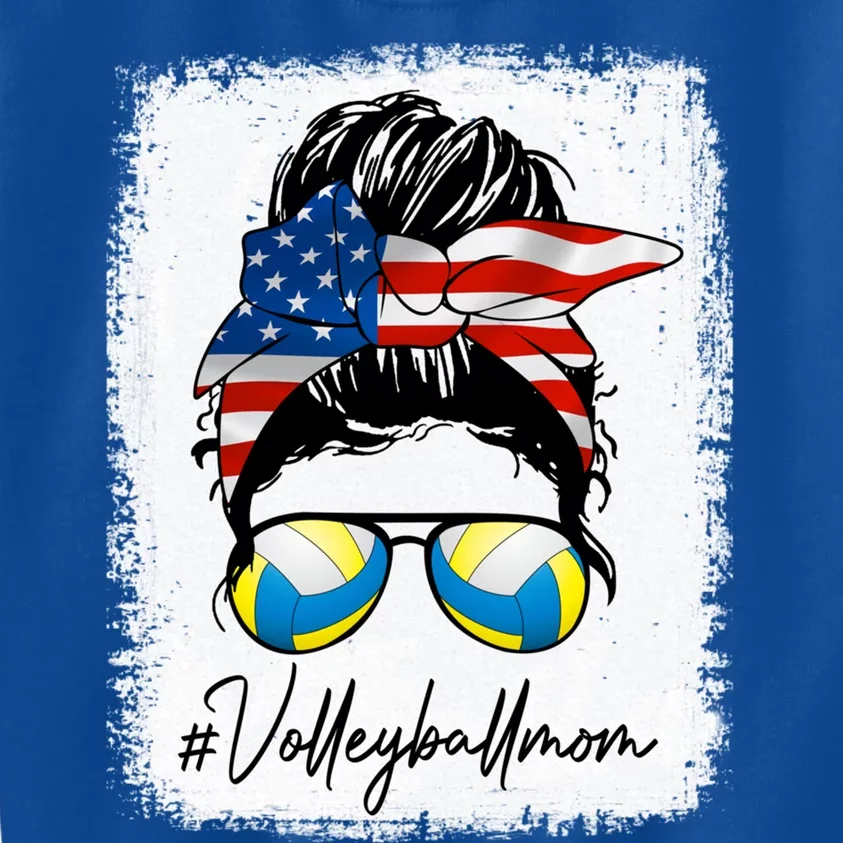 Volleyball Mom American Flag Messy Bun Volleyball Mom Gift Kids Sweatshirt