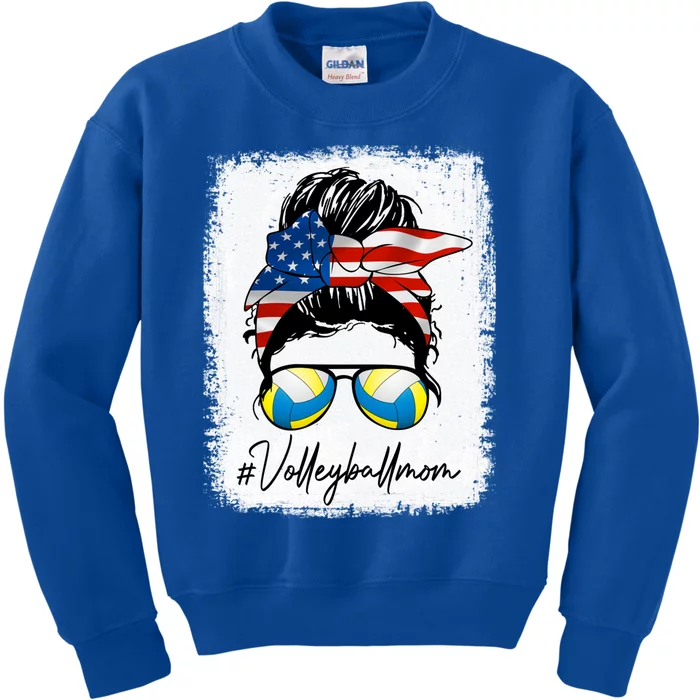 Volleyball Mom American Flag Messy Bun Volleyball Mom Gift Kids Sweatshirt