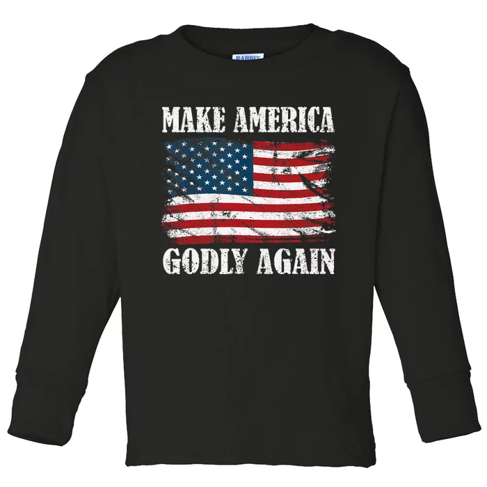 Vintage Make America Godly Again Toddler Long Sleeve Shirt