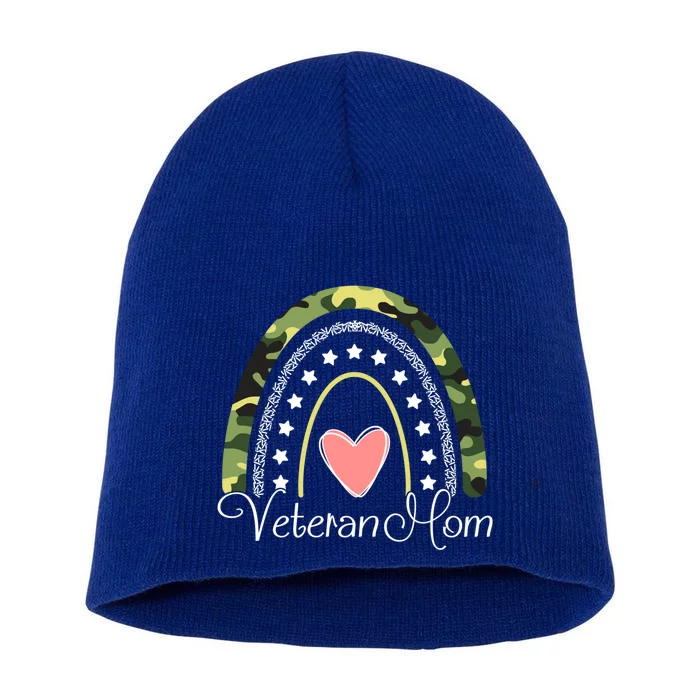 Veteran Mom Boho Rainbow Funny Veteran Mom Funny Gift Short Acrylic Beanie