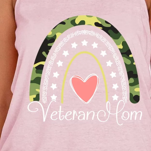 Veteran Mom Boho Rainbow Funny Veteran Mom Funny Gift Women's Knotted Racerback Tank