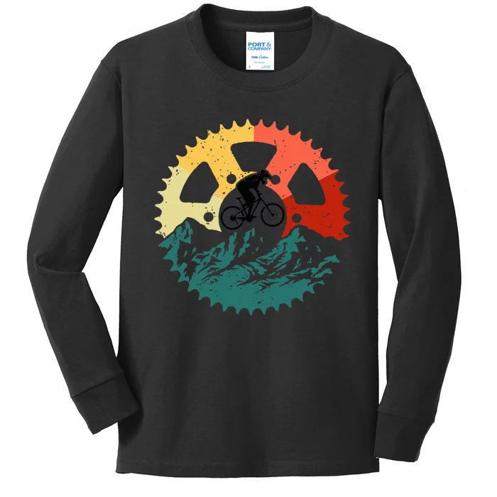 Vintage Mountain Biking Art For Mountain Biker Kids Long Sleeve Shirt