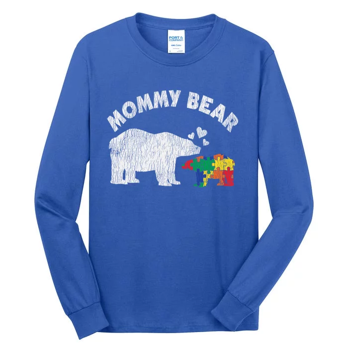 Vintage Mommy Bear Mother Autistic Autism Awareness Mom Gift Tall Long Sleeve T-Shirt