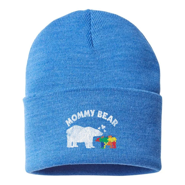 Vintage Mommy Bear Mother Autistic Autism Awareness Mom Gift Sustainable Knit Beanie