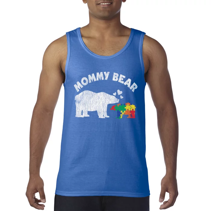 Vintage Mommy Bear Mother Autistic Autism Awareness Mom Gift Tank Top