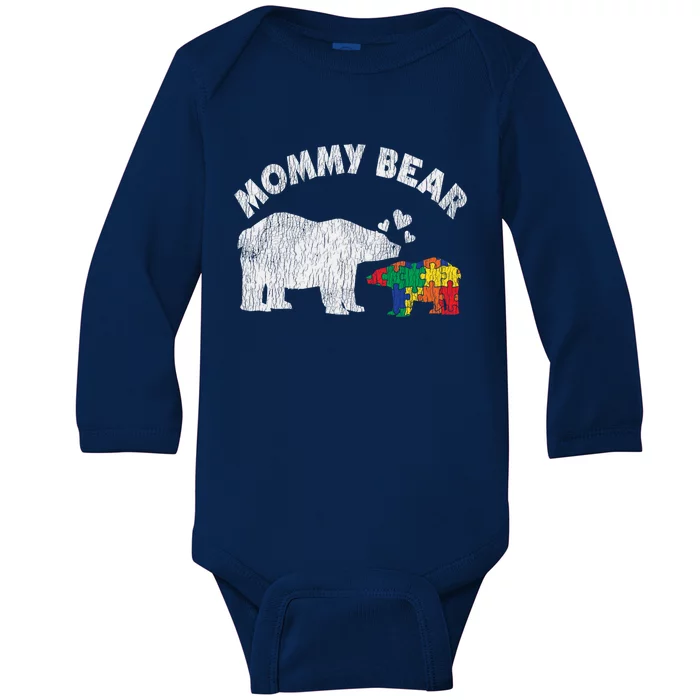 Vintage Mommy Bear Mother Autistic Autism Awareness Mom Gift Baby Long Sleeve Bodysuit