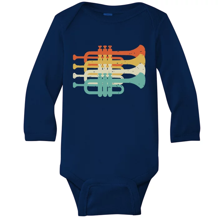 Vintage Marching Band Trumpet Player Retro Design Trumpeter Baby Long Sleeve Bodysuit