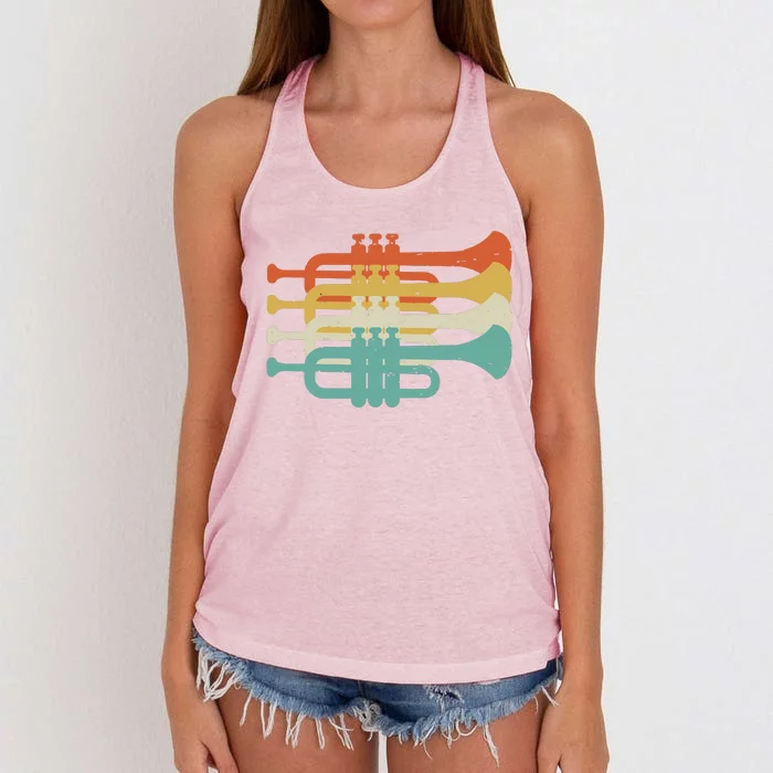 Vintage Marching Band Trumpet Player Retro Design Trumpeter Women's Knotted Racerback Tank