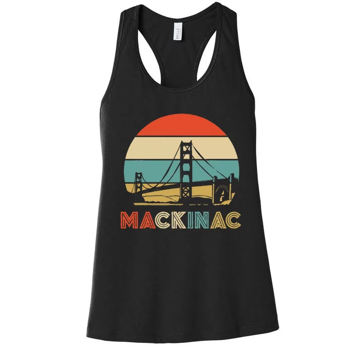 Vintage Mackinac Bridge Island Mackinaw City Retro Michigan Women's Racerback Tank