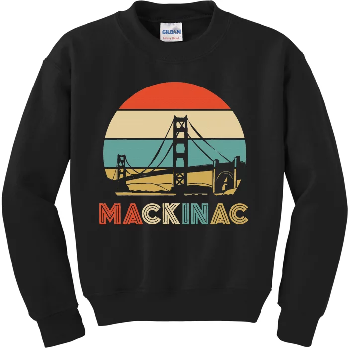 Vintage Mackinac Bridge Island Mackinaw City Retro Michigan Kids Sweatshirt