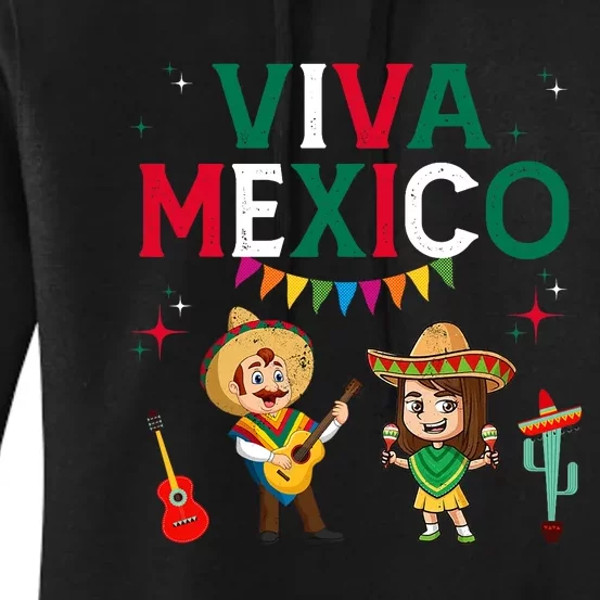 Viva Mexico Boy Girl Maracas Guitar Mexican Independence Women's Pullover Hoodie