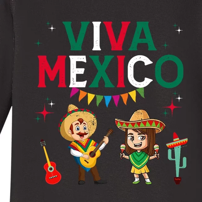 Viva Mexico Boy Girl Maracas Guitar Mexican Independence Baby Long Sleeve Bodysuit